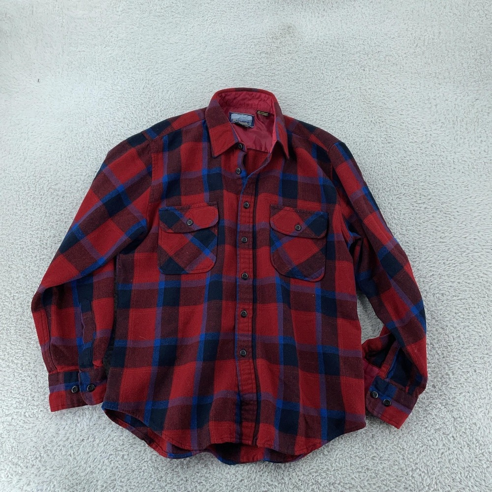 Vintage Fieldmaster Shirt Mens Medium Wool Blend Plaid Red Black Blue‎ 90s